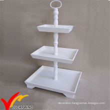Rectangular White Vintage 3 Tiers French Country Wooden Wedding Cake Stand